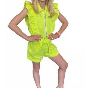 NEW MIA tween girl's eyelet romper in neon lime